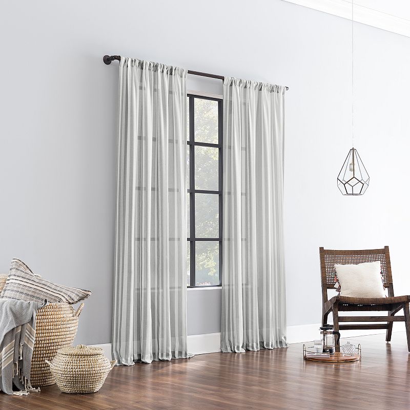 Clean Window Leno Weave Stripe Anti-Dust Sheer Window Curtain Panel