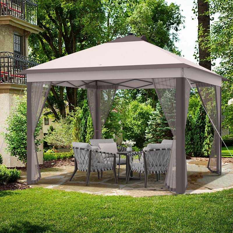 11 x 11 FT Pop-Up Gazebo Tent Portable Canopy Shelter with Carry Bag & Mesh Netting & LED Lights