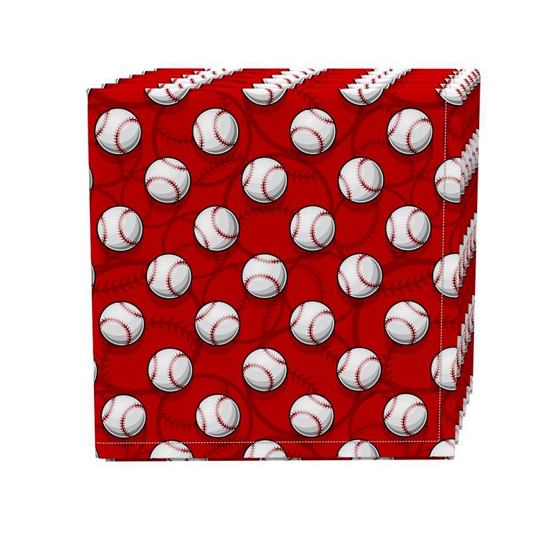 Napkin Set of 4， 100% Cotton， 20x20， Baseballs Red