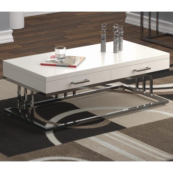 Coaster Furniture Dalya White and Chrome 2-drawer Rectangular Coffee Table