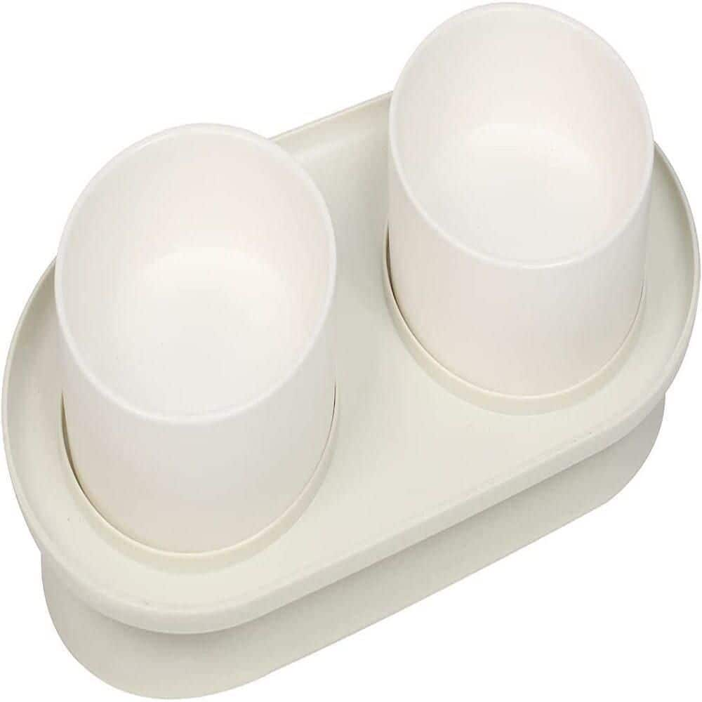 Elevated Cat Bowls, Raised Cats Ceramic Food and Water Stand Bowl Dishes in White H-D0102H9XK8U