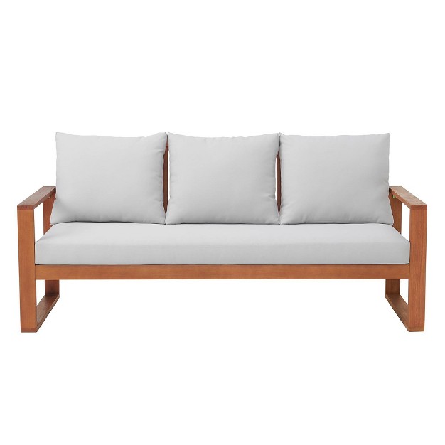 Grafton Eucalyptus 3 Seat Outdoor Bench With Cushions Gray natural Alaterre Furniture