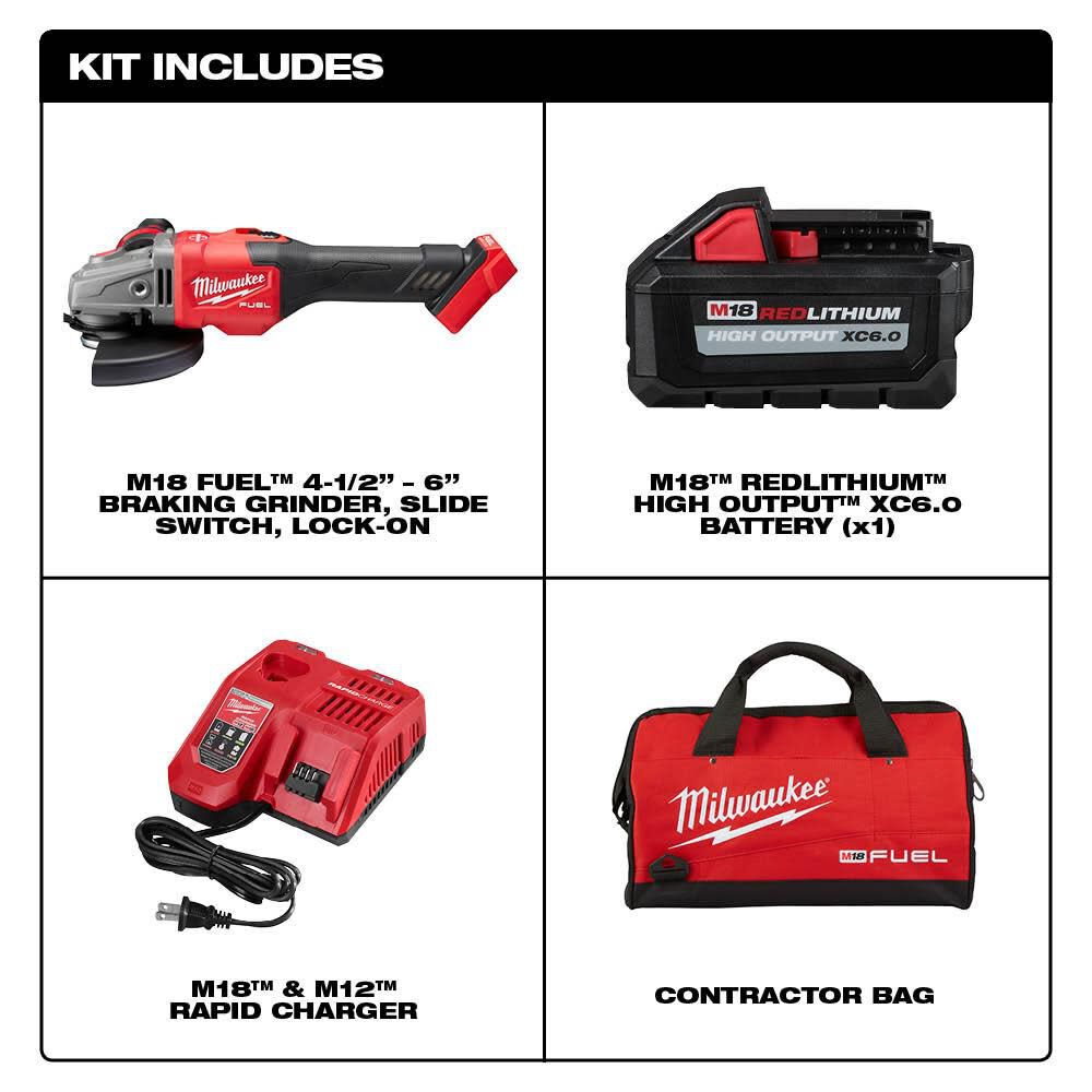 Milwaukee M18 FUEL 4-1/2 in.-6 in. Lock-On Braking Grinder with Slide Switch Kit 2981-21 from Milwaukee