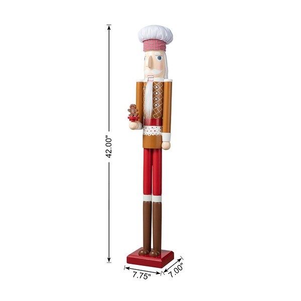 Glitzhome 42H Wooden Christmas Gingerbread Chef Nutcracker