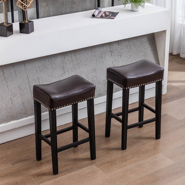 29in Counter Height Faux Leather Bar Stools Set of 2