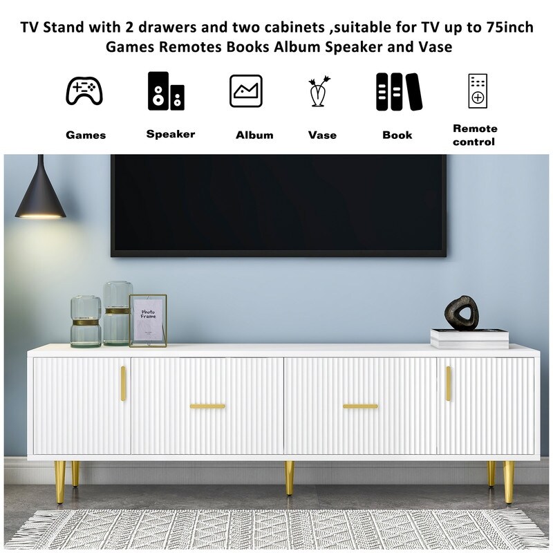 Modern TV Stand with Cabinets and Drawers for TVS Up to 75\