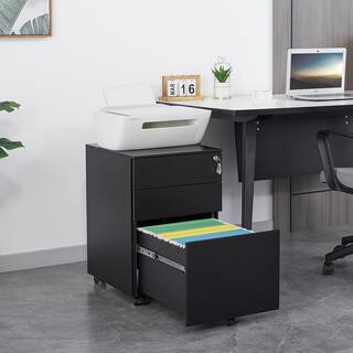 Tatahance 3-Drawer Mobile Black Metal Lateral Filing Cabinet with Lock Steel W25252086-Z