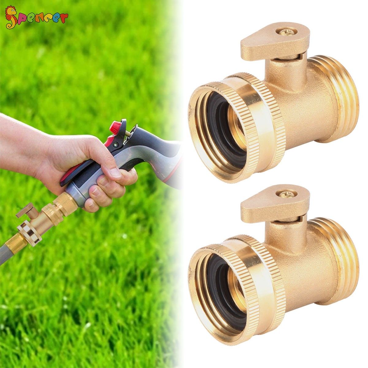 1/2Pack Garden Hose Brass Shut Off Valve， 3/4'' Thread Heavy Duty Water Hose Connector Shut off Ball Valve Faucet Hose Adapter