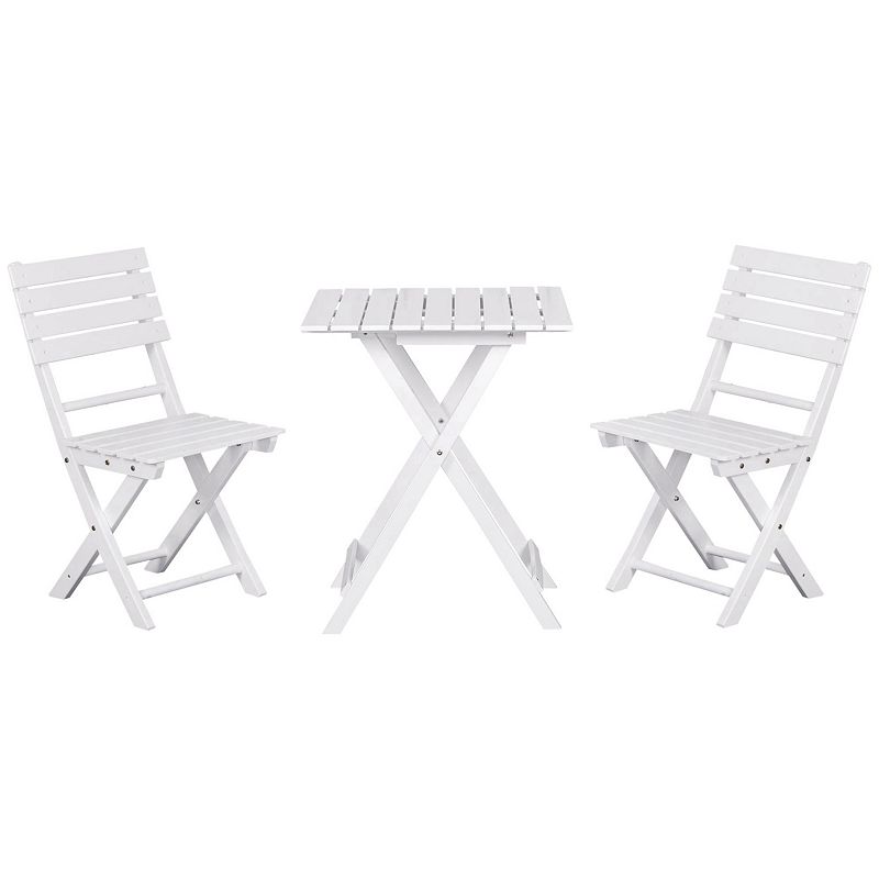 Outsunny 3 Piece Patio Bistro Set， Folding Outdoor Chairs and Table Set， Pine Wood Frame for Poolside Garden， White