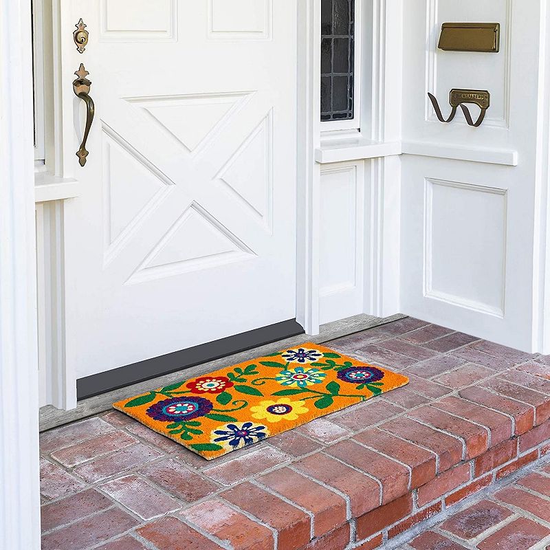 Bright Flower Natural Coco Coir Doormat for Outdoor， Front Door Entrance (17 x 30 In)