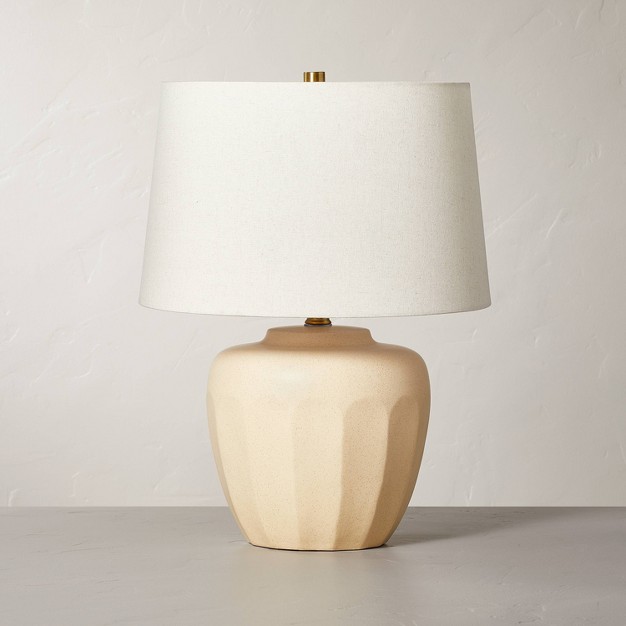 Faceted Ceramic Table Lamp Taupe cream includes Led Light Bulb With Magnolia