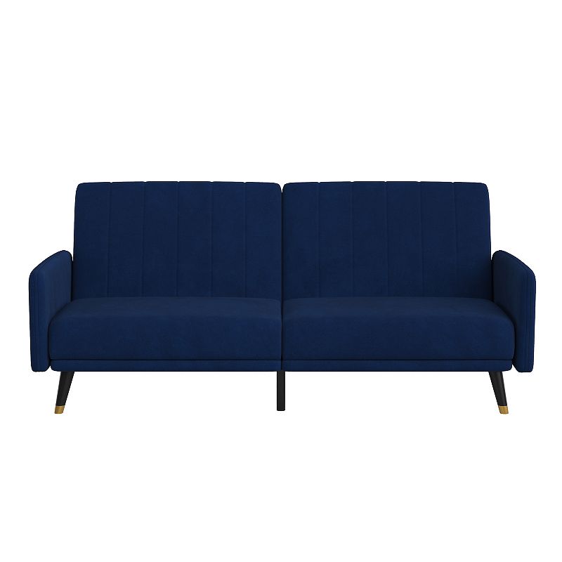 Merrick Lane Pavan Mid Century Modern Split-Back Sofa Futon with 3 Recline Positions In Elegant Navy Velvet Upholstery