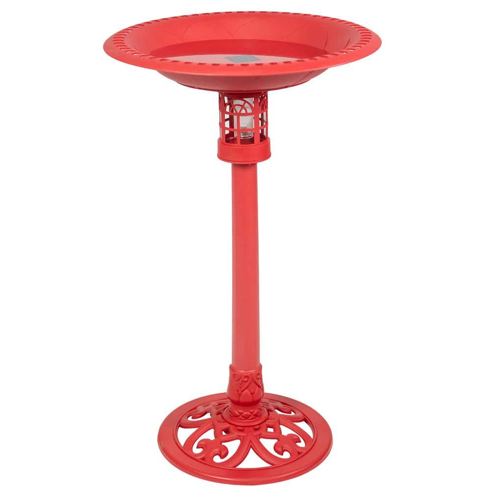 SunRay Beacon Point Solar Lighted Bird Bath in Red 841011