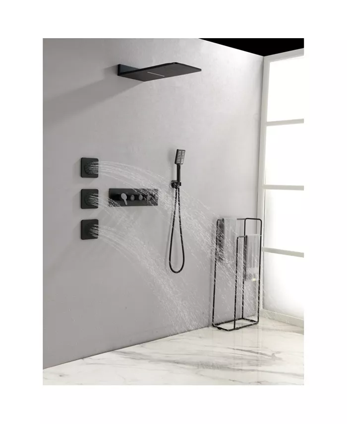 Simplie Fun Wall Mounted Waterfall Rain Shower System With 3 Body Sprays and Handheld Shower