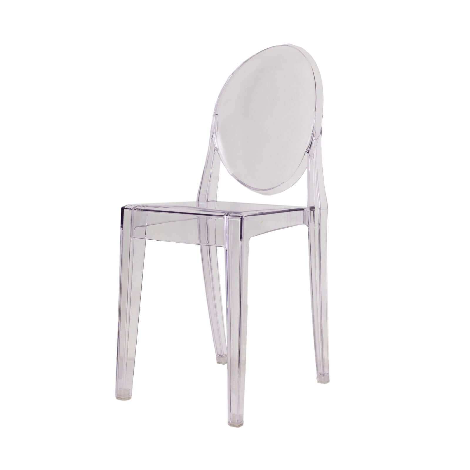 4 Pack Stackable Clear Acrylic Ghost Banquet Chairs with Oval Back, Fully Assembled Armless Event Accent Chair