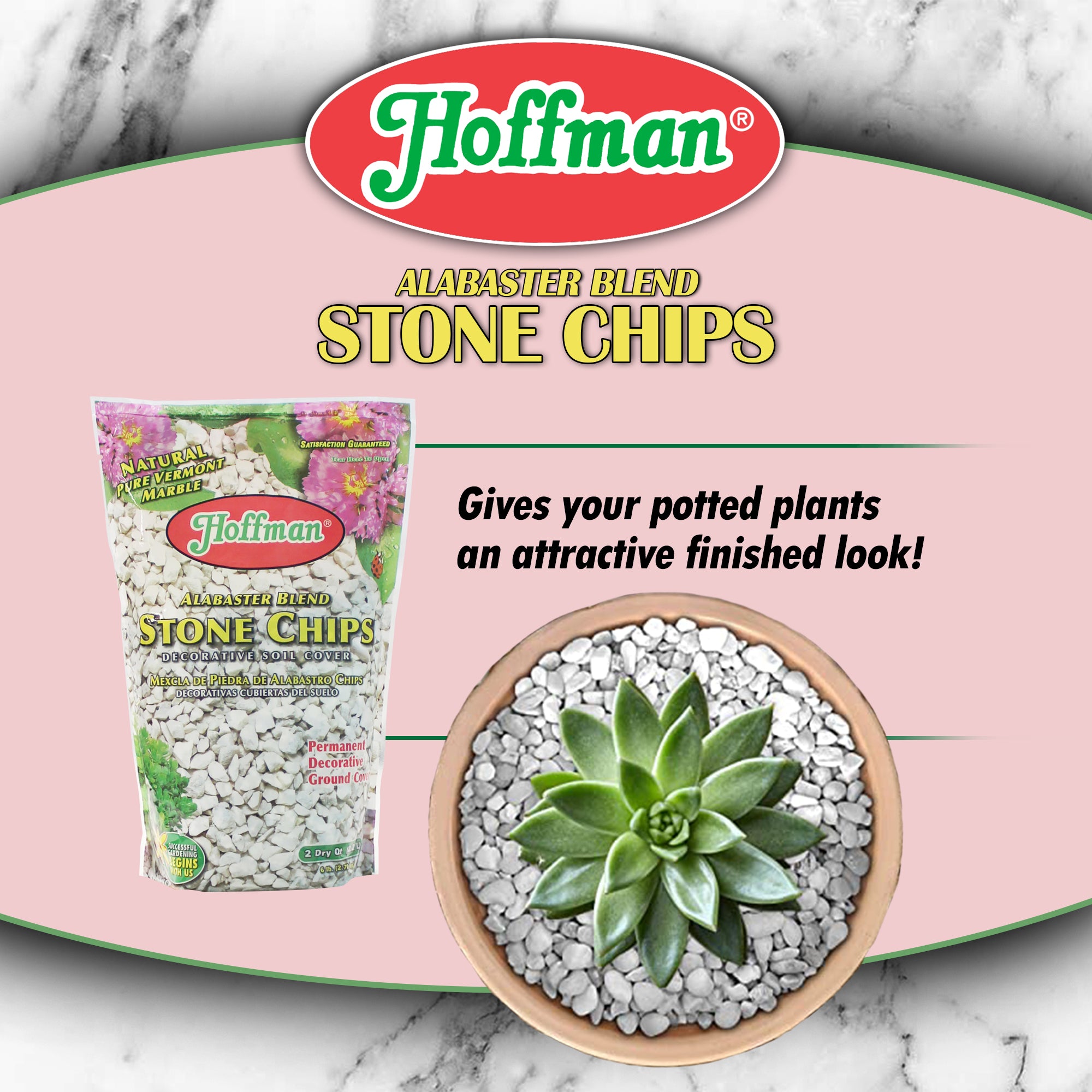 Hoffman Alabaster Blend Stone Chips Decorative Soil Cover, 2 Quarts