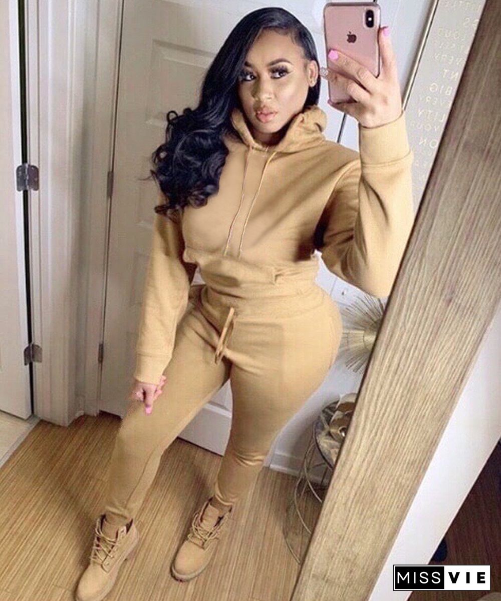 Hot Style Solid Color Hoodie Sweatpants Two-piece Set