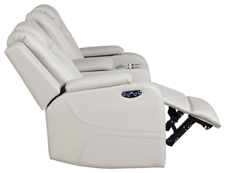 Benz LED  ampPower Reclining Loveseat Made With Faux Leather in Ice/ White   Contemporary   Loveseats   by Homesquare  Houzz