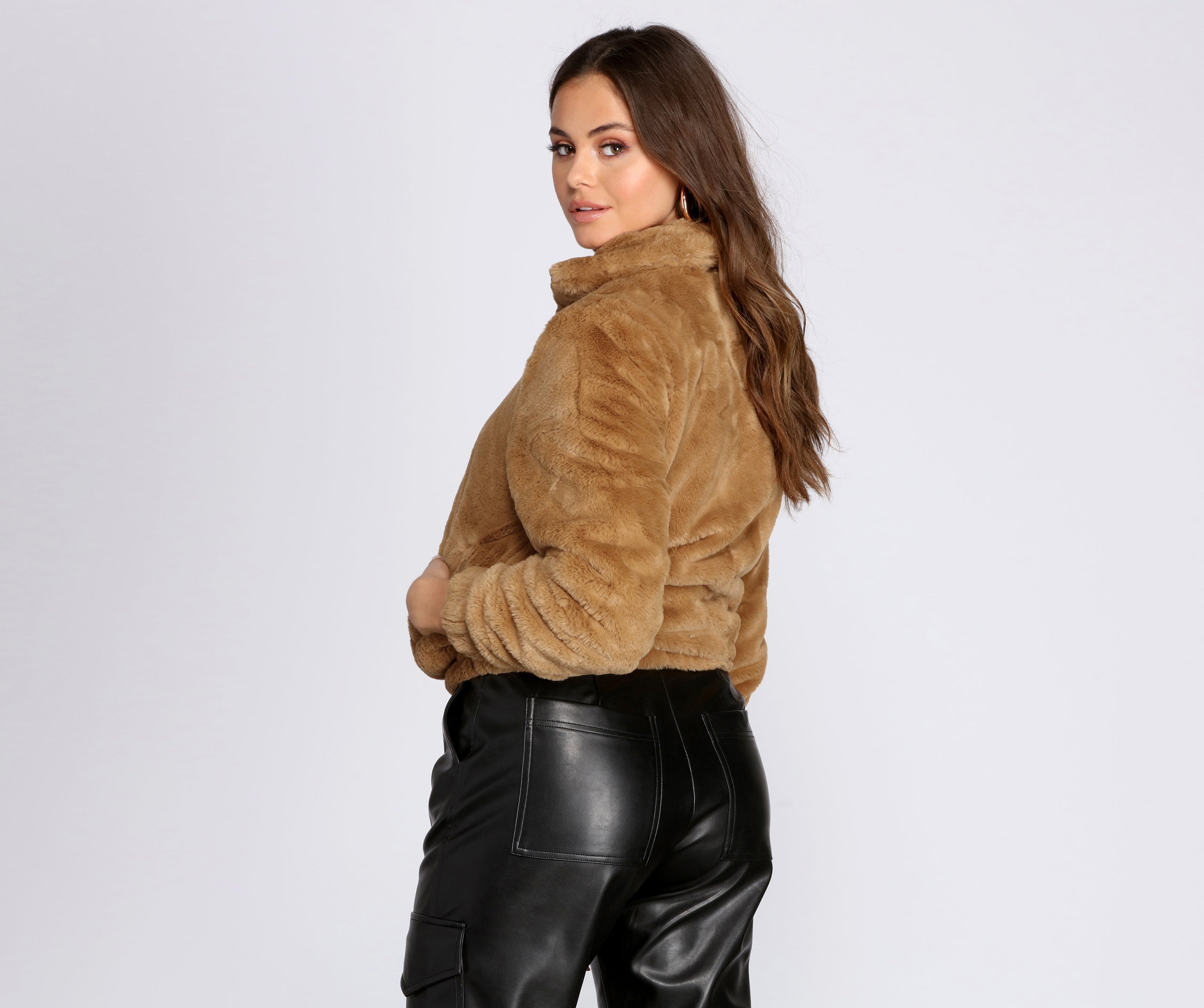 Faux Fur Collared Bomber Jacket