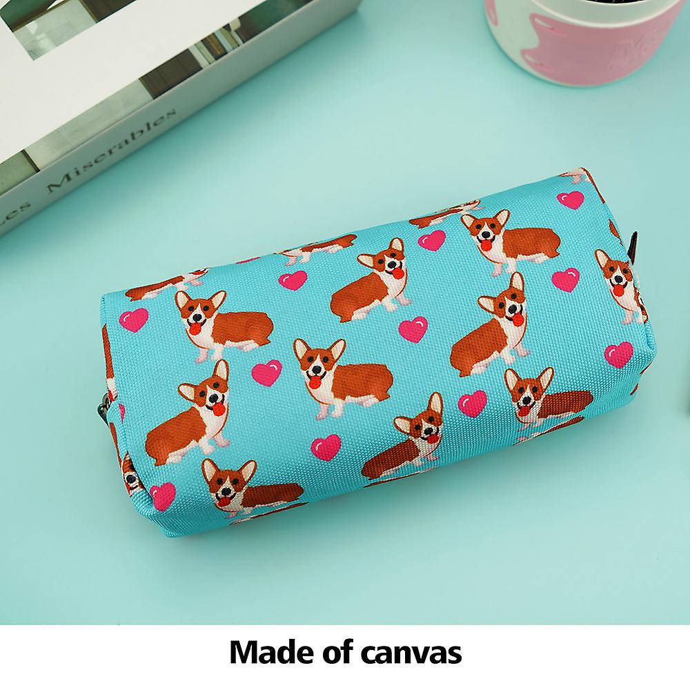 Lparkin Kawaii Corgi Dogs Large Capacity Cute Gadget Canvas Pencil Case Pen Bag Pouch Box Stationary Case Makeup Cosmetic Bag