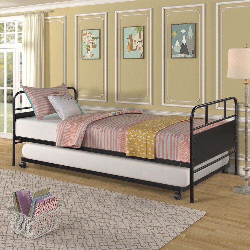 Metal Daybed Platform Bed Frame with Trundle