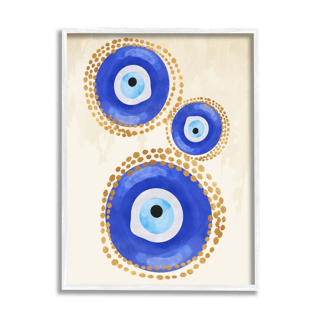 Stupell Industries Round Blue Evil Eye Pattern Lustrous Dotted Detail Black Framed Giclee Art