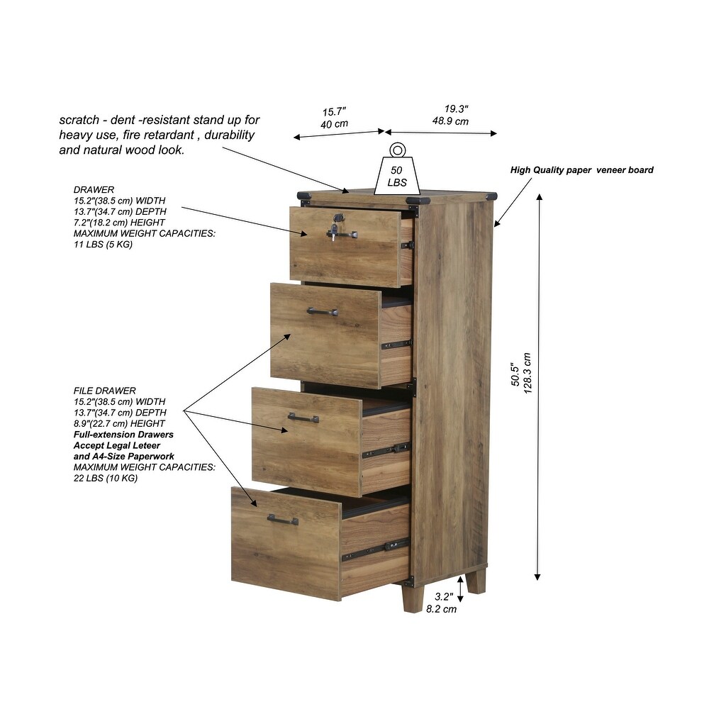 Oxford Farmhouse Rustic Oak 4 Drawer Lateral File