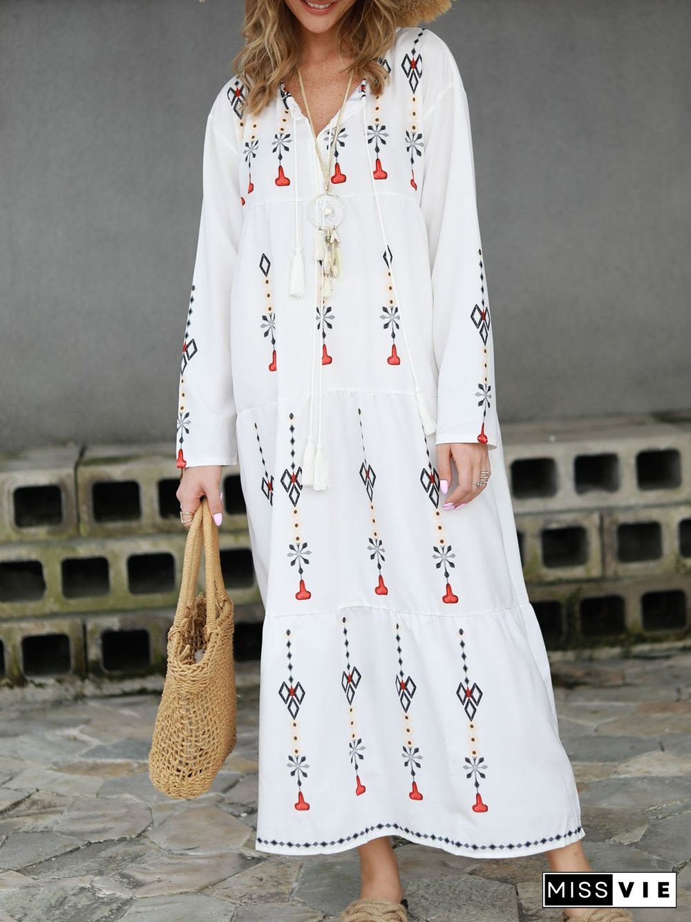 Floral Fringed Boho Summer Dress White Dresses