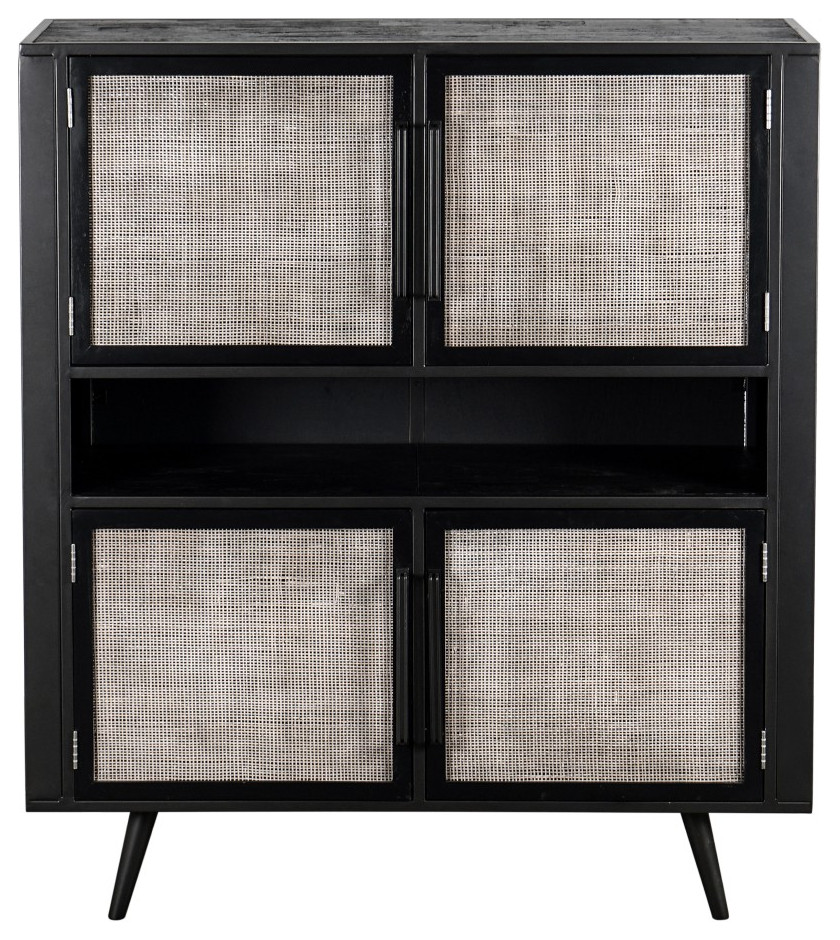 Modern Rustic Black Rattan Double Decker Accent Cabinet   Midcentury   Accent Chests And Cabinets   by VirVentures  Houzz