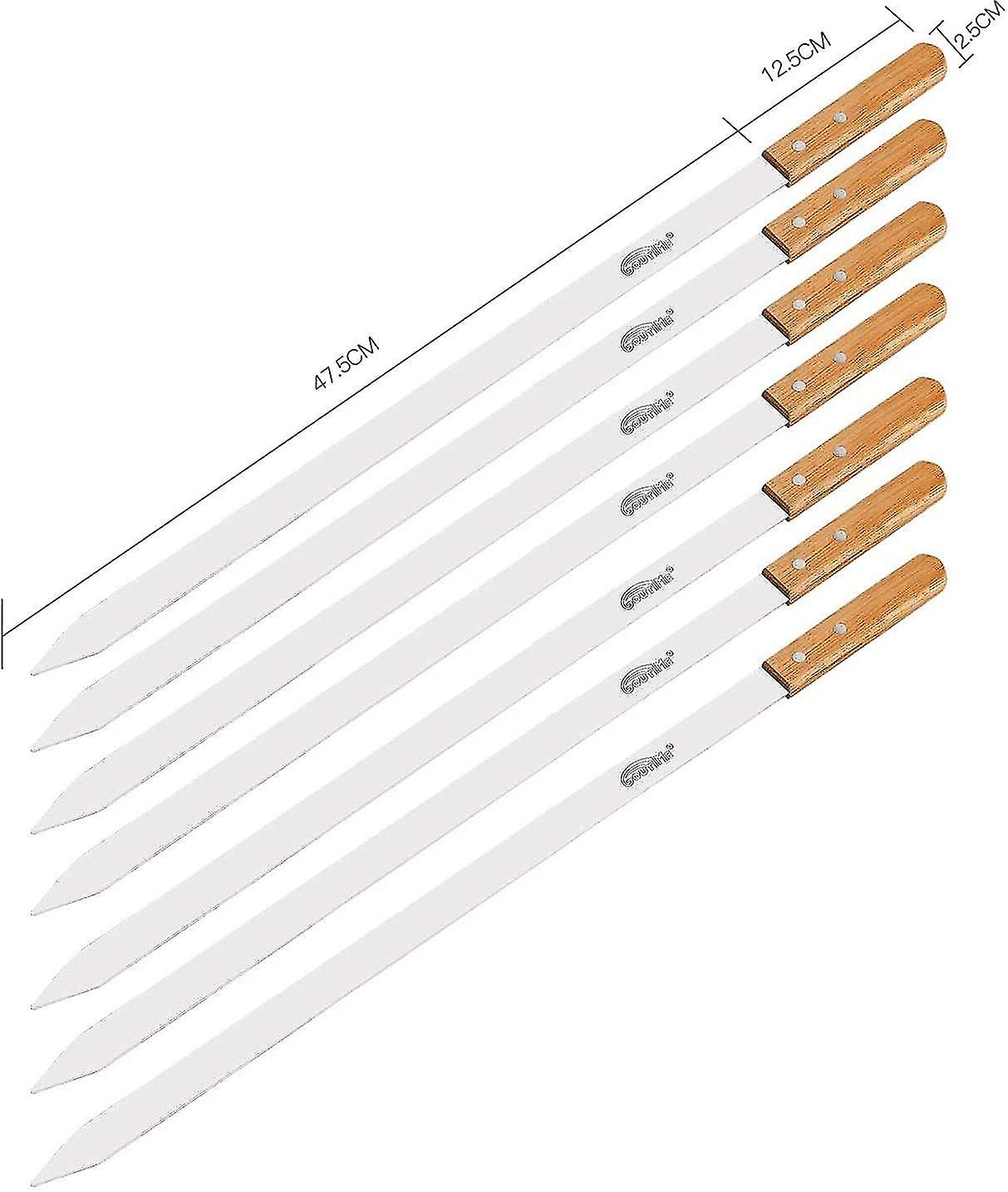 Barbecue Skewers， 60cm Extra Long Stainless Steel Skewers With Solid Oak Handle， Set Of 7