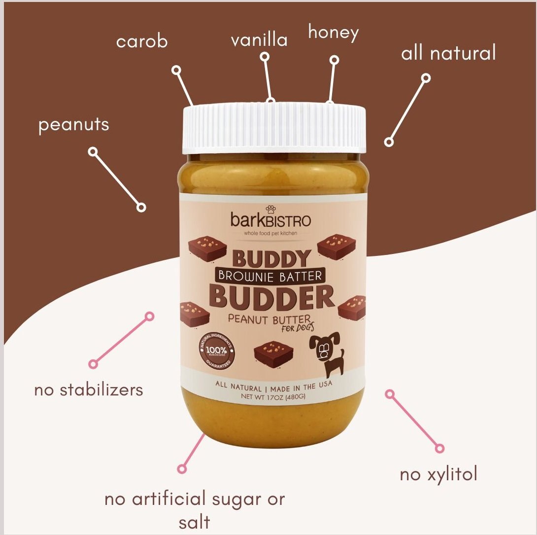 Bark Bistro Company Brownie Batter Buddy Budder Dog Treat， 17-oz jar