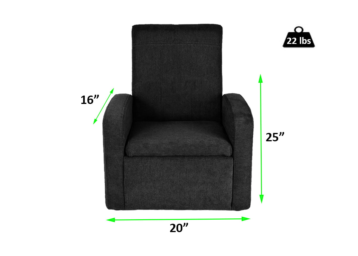 STASH Cute Comfy Kids Recliner Toddler Sofa Chair with Storage Chest for Toys boys girls play-room furniture reading upholstered little mini modern baby children child quality 250lb weight limit black