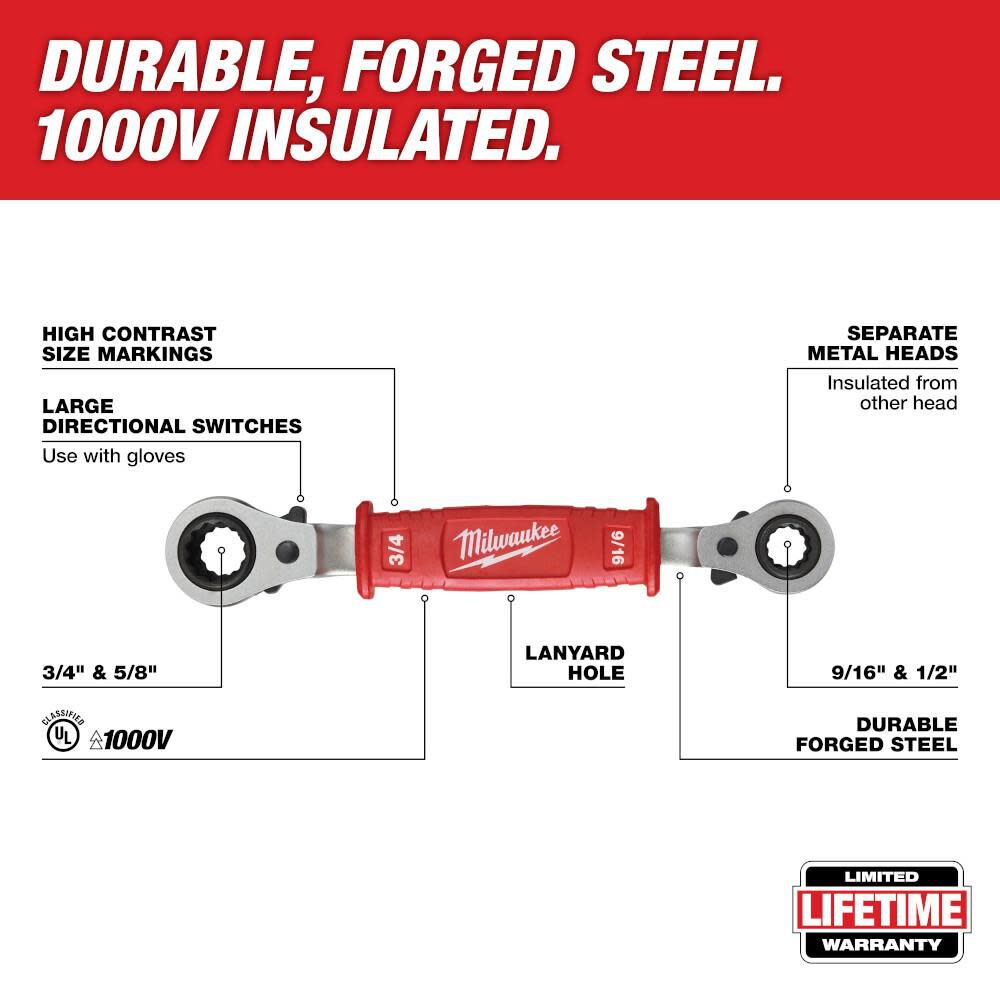 Milwaukee Linemans 4-in-1 Insulated Ratcheting Box Wrench 48-22-9212 from Milwaukee