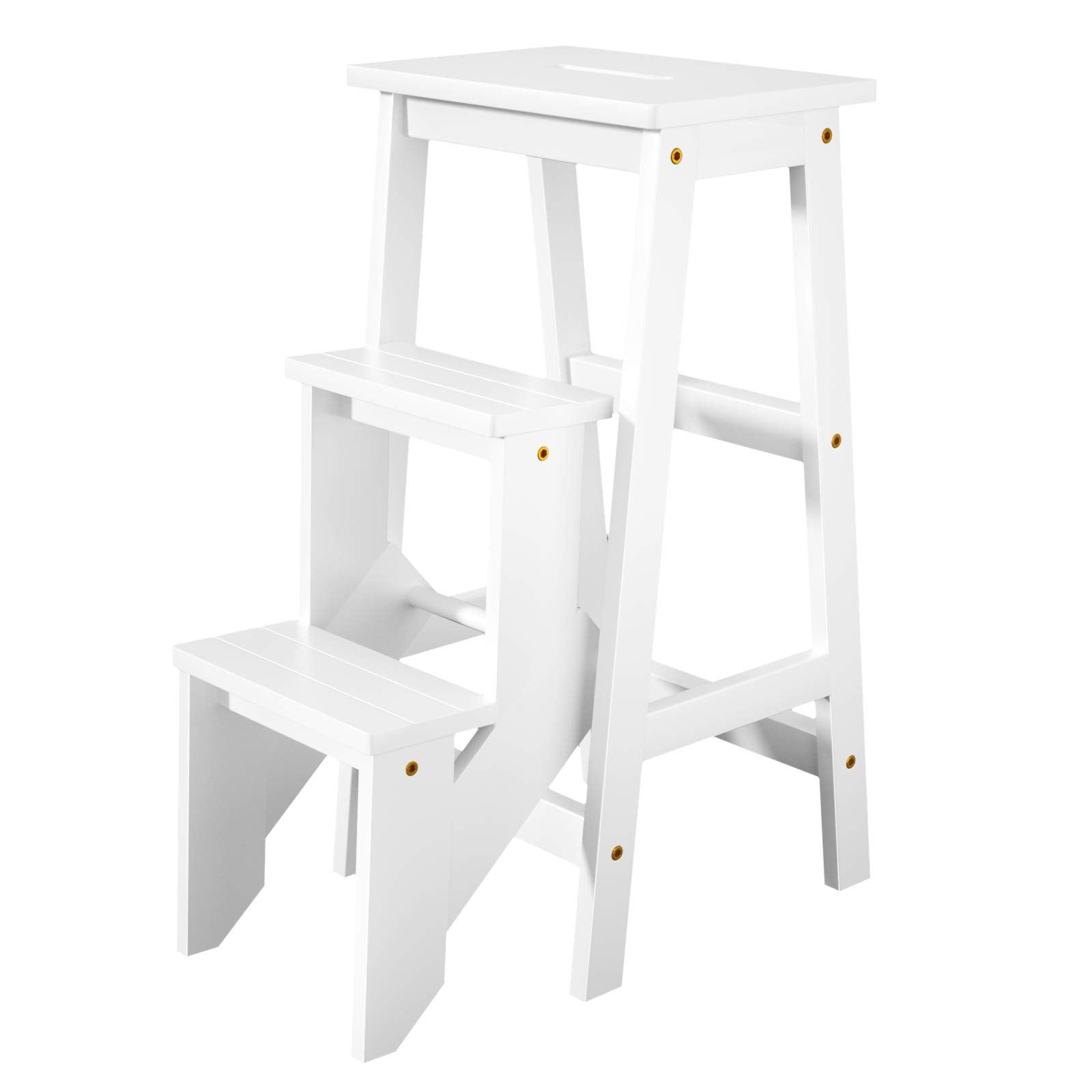 Folding Step Stool 3 Tier Wood Ladder, 3-in-1 Design with Ladder