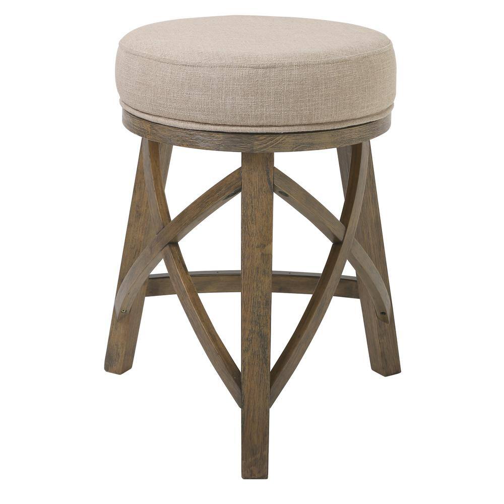 New Ridge Home Goods Regal Backless Wood Swivel 25 in. Counter-Height Bar Stool with Linen Cream Seat, One Stool NH101054-FCS-WV