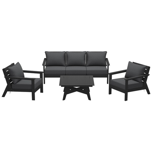 Polytrends Birchwood All Weather HDPE Outdoor Patio Black Deep Seating Sectional (6Piece Set)