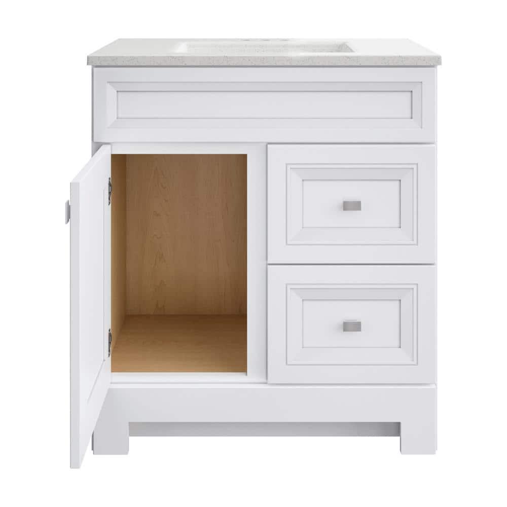 Home Decorators Collection Sedgewood 305 in W x 188 in D x 344 in H Freestanding Bath Vanity in White with Arctic Solid Surface Top