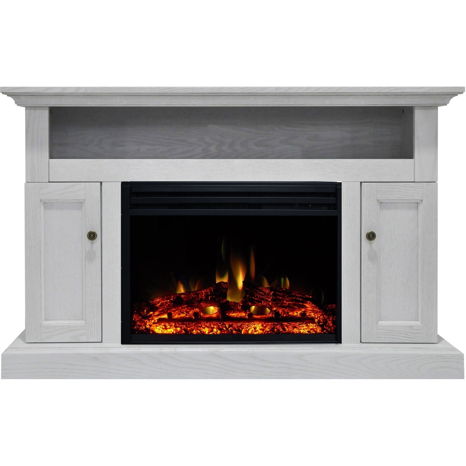 Cambridge Sorrento 47'' LED Electric Fireplace with Log Insert | Multi-Color Flame | For Rooms up to 210 Sq.Ft | TV Stand | Remote | White Mantel | Adjustable Heat Settings | Timer