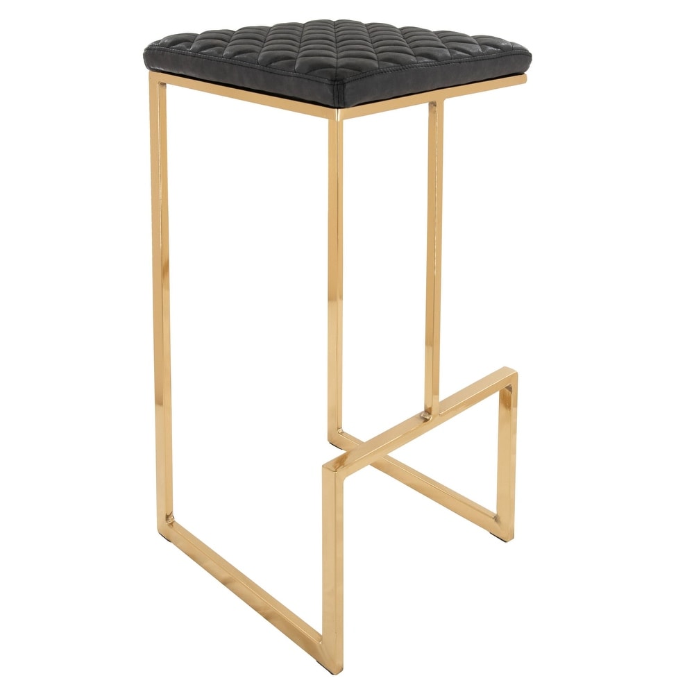 LeisureMod Quincy Modern tufted Leather Barstool Gold Metal Frame   29\