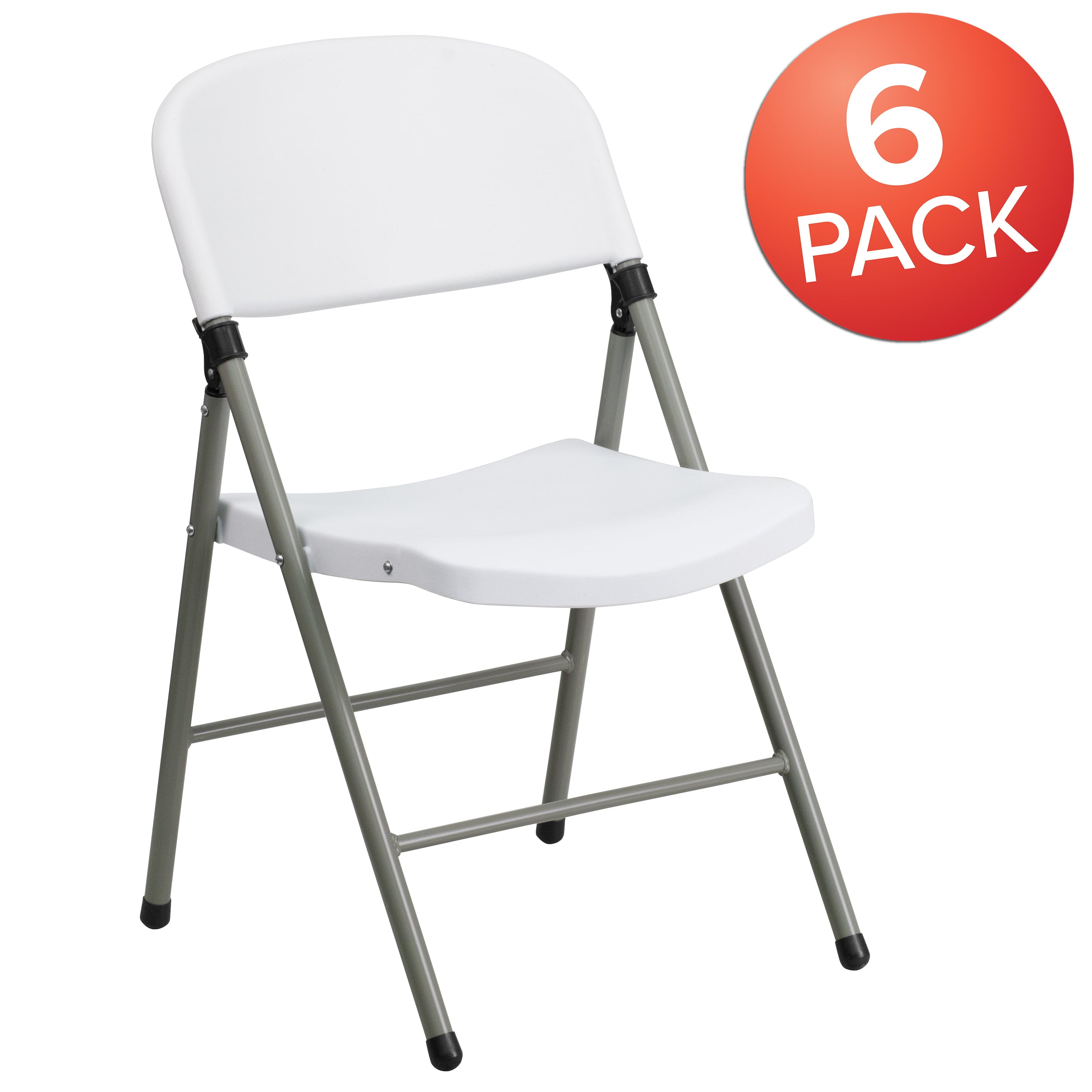 Flash Furniture 6 Pack HERCULES Series 330 lb. Capacity White Plastic Folding Chair with Gray Frame