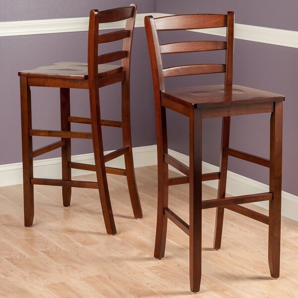 Wood Benjamin Ladder-Back Bar Stools， Set of 2， Walnut Finish