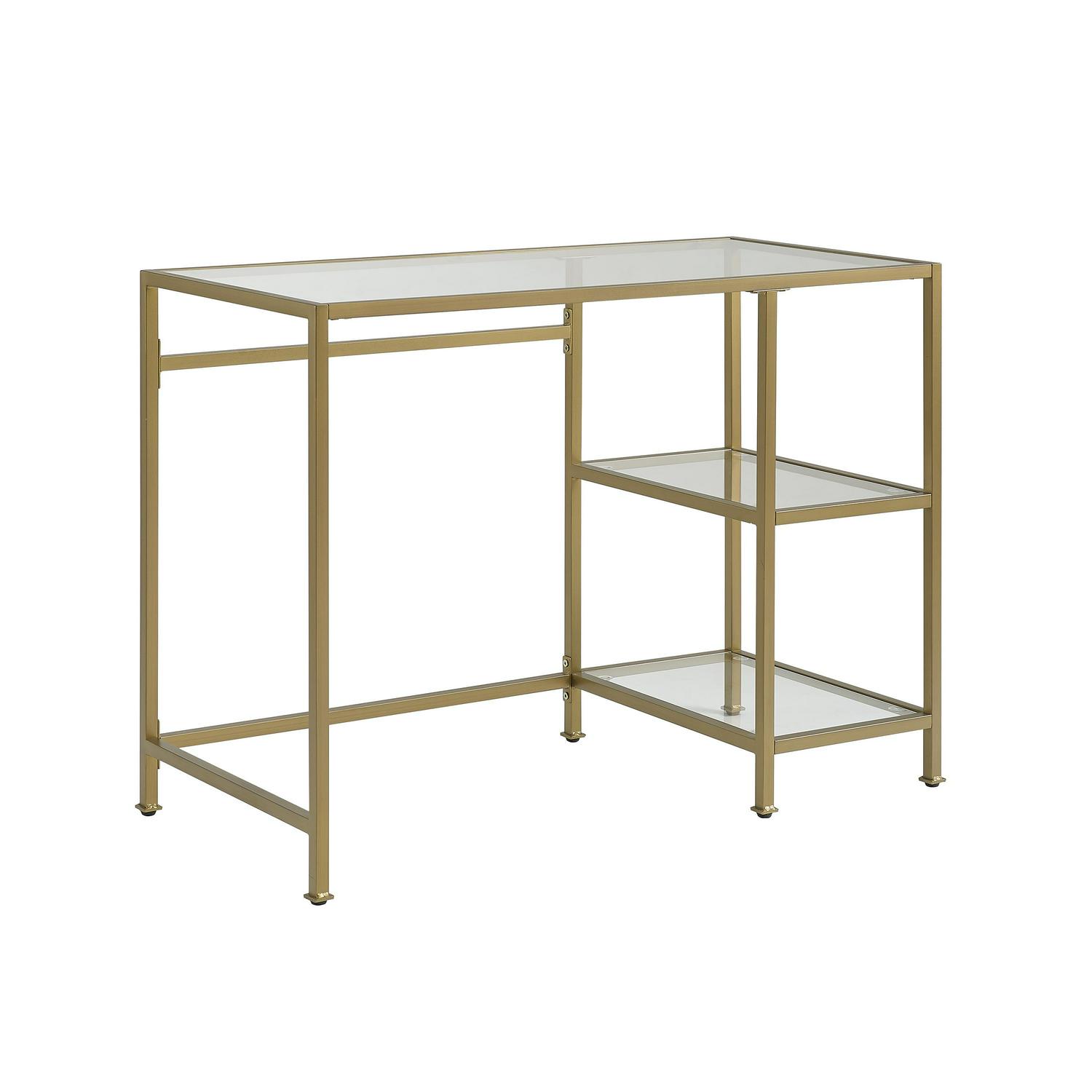 Crosley Furniture Aimee Steel Desk， Gold/Clear