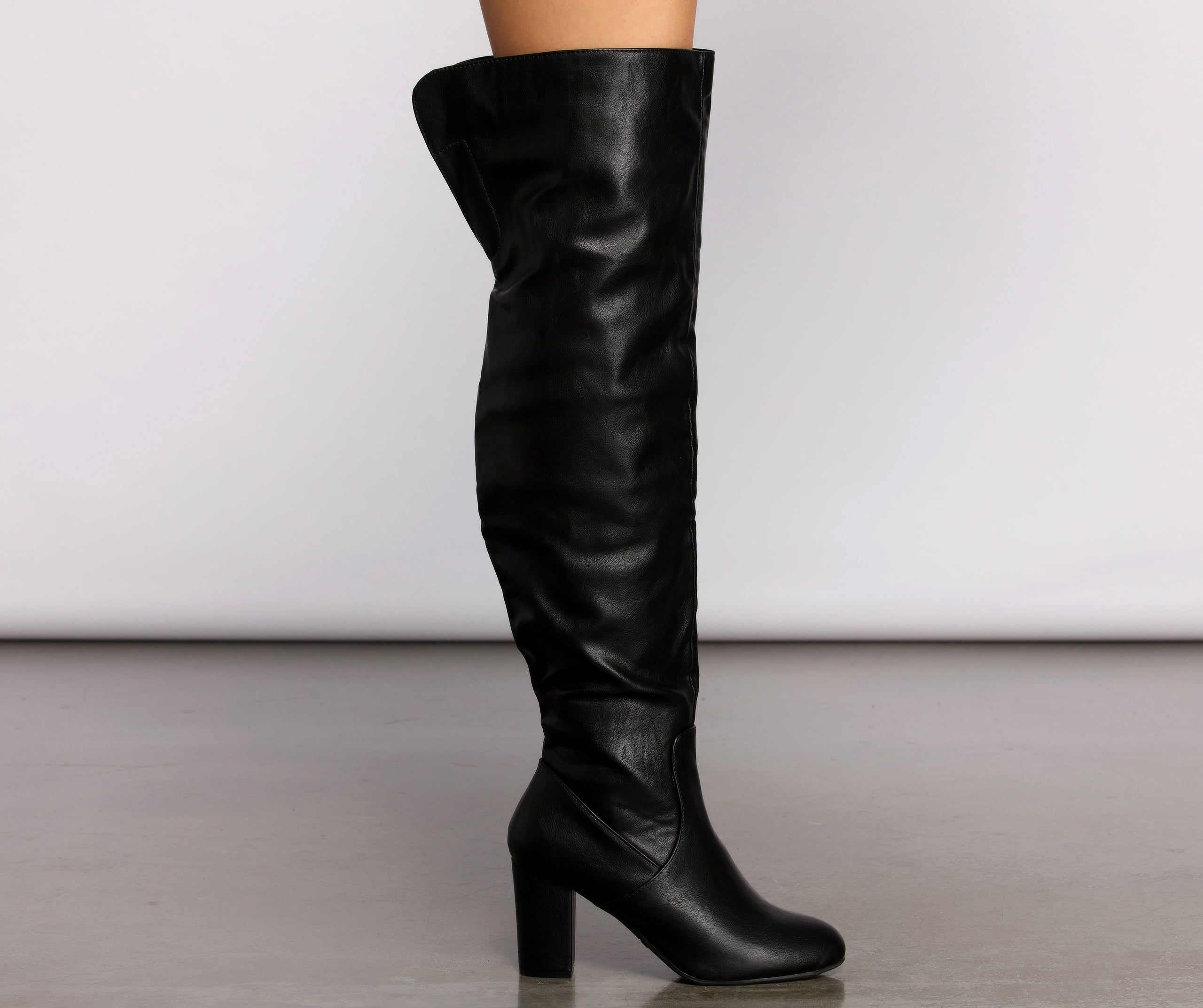 Sleek And Sassy Over The Knee Block Heeled Boots