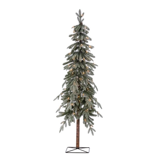 6 Foot Pre Lit Flocked Natural Cut Alpine Tree with 100 LED Lights