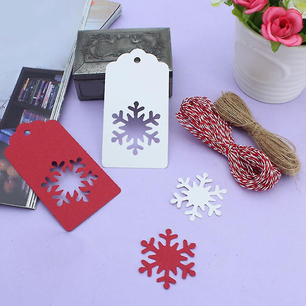 50pcs Christmas Tree Snowflake Hanging Kraft Paper Tags Card Rope Gift Wrapping