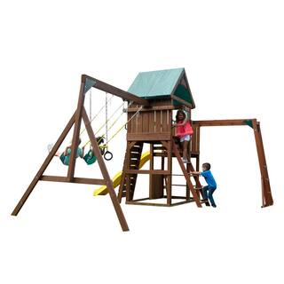 Swing-N-Slide Playsets Chesapeake Deluxe Complete Wooden Outdoor Playset with Slide Rock Wall Swings and Backyard Swing Set Accessories PB 8010