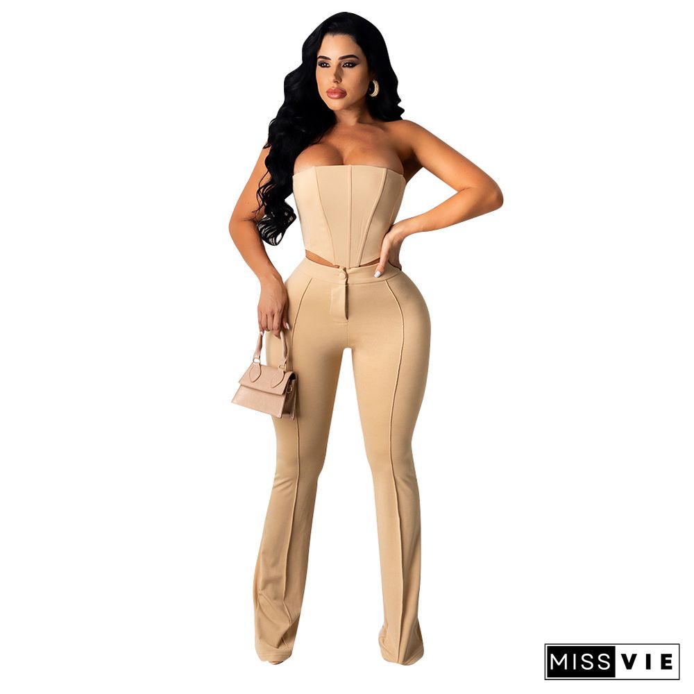 New Sexy Tube Top Slim Flared Pants Nightclub Set