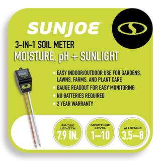 Sun Joe 3-In-1 Soil Meter with Moisture PH and Light Meter for IndoorOutdoor Gardens SJ-MMPH1