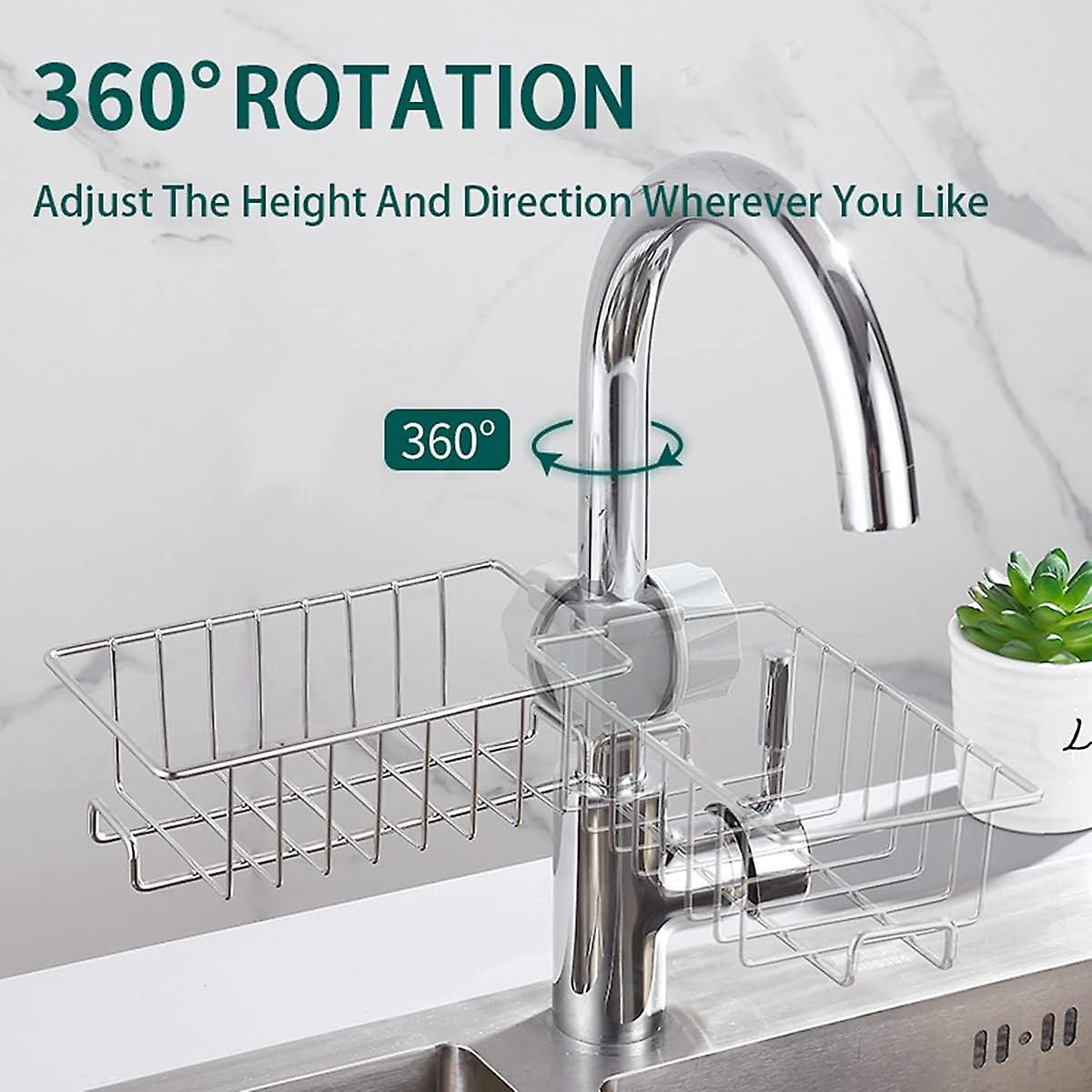 Kitchen Faucet Rack Sponge Holder Sink Caddy Organizer Hanging Caddy Drainer Rack Stainless Steel Storage Rack For Sponge，soap， Brush，towel Bathroom S