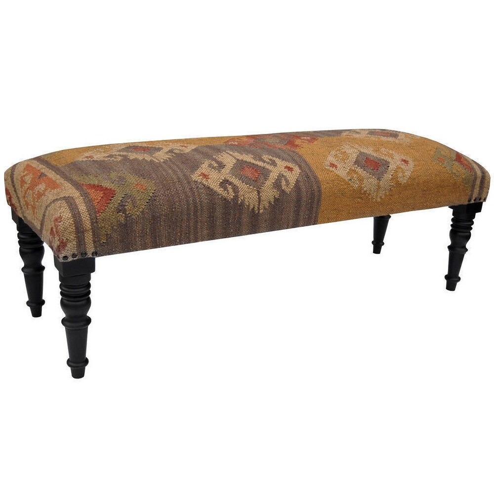 HERAT ORIENTAL Handmade Kilim Upholstered Wooden Bench   48\